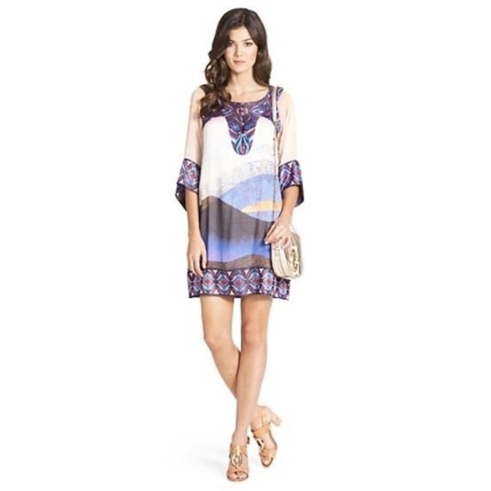 Diane Von Furstenberg Vail Sandscape-Print Silk Shift Dress Size P